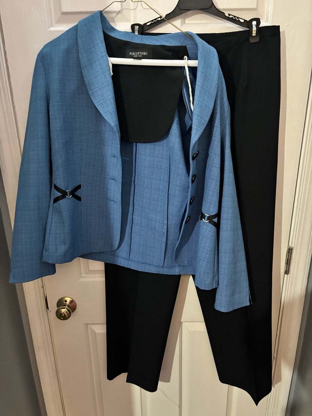 Perceptions New York Blue Blazer and Black Pants Two Piece Set Size 14